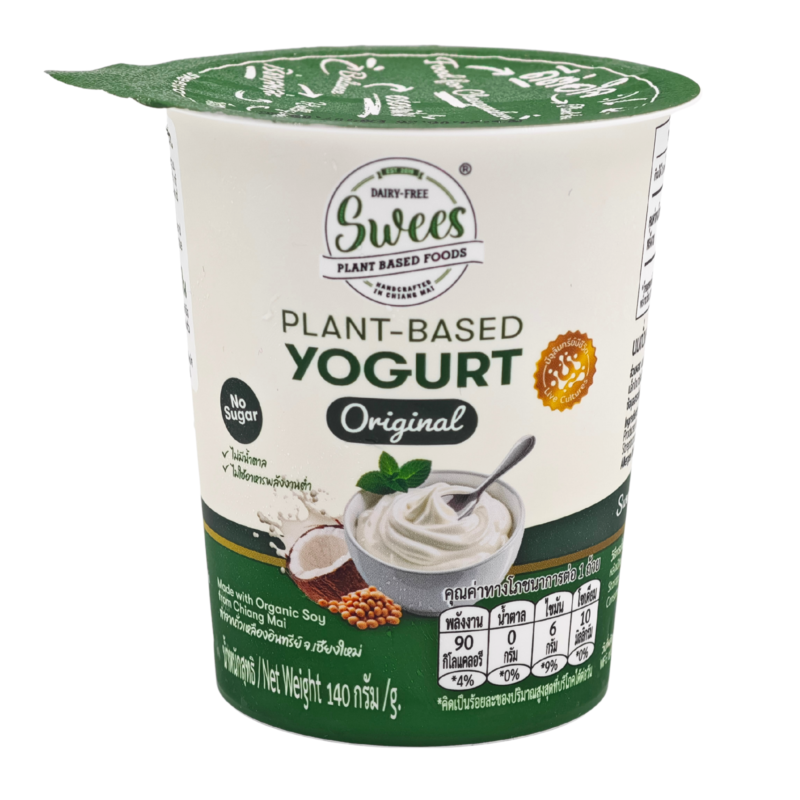 Swees_Yogurt_Original140_Front โยเกิร์ตแพลนต์เบส โยเกิร์ตวีแกน โยเกิร์ตถั่วเหลือง โยเกิร์ตไม่มีนม โยเกิร์ตไม่มีแลคโตส โยเกิร์ตเพื่อสุขภาพ โยเกิร์ตโปรตีนสูง กรีกโยเกิร์ตแพลนต์เบส กรีกโยเกิร์ตวีแกน โยเกิร์ตออร์แกนิก